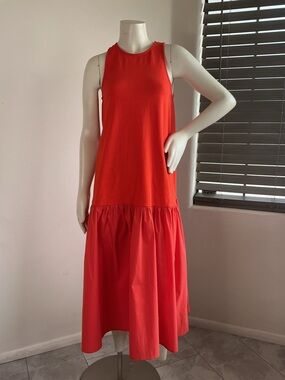 Maeve Anthropologie Coral Sleeveless Drop Waist dress S Dopamine jewel color